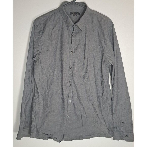 Structure Slim Fit Work Shirt Mens Large Black Button-Up Collared Cotton - Picture 1 of 8
